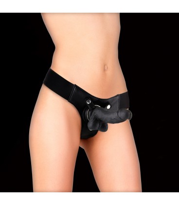 STRAP-ON REALISTA DE COURO OUCH! 7 POLEGADAS PRETO