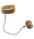 OUCH! LEATHER COLLAR WITH HANDCUFFS PREMIUM BROWN