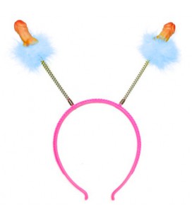 HAIRBAND DECORATED WITH LIGHT BLUE FEATHERS AND PENIS