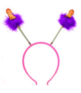 HAIRBAND DECORATED WITH PURPLE FEATHERS AND PENIS