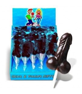 EMBALAJE CON 40 PIRULETAS DE GOMINOLA CON FORMA DE PENE CHOCOLATE
