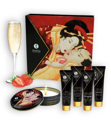 CONJUNTO SHUNGA SEGREDOS DE GEISHA MORANGO E CHAMPANHE