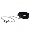 OUCH! VELCRO COLLAR WITH NIPPLE CLAMPS BLACK