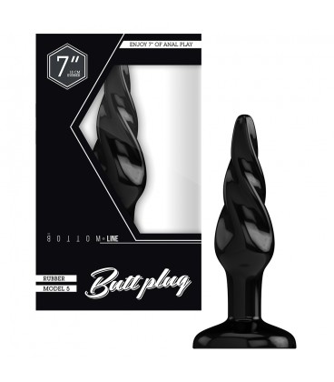 BOTTOM LINE MODEL 5 7” RUBBER BUTT PLUG BLACK