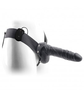 REAL RAPTURE AIR FEELING 8" HOLLOW VIBRATING STRAP-ON WITH SCROTUM BLACK