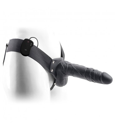 STRAP-ON HUECO CON VIBRACIÓN Y TESTICULOS REAL RAPTURE AIR FEELING 8" NEGRO