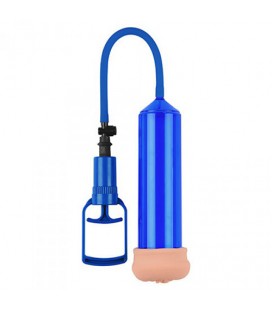 PUSH TOUCH SENSE PENIS PUMP WITH STROKER BLUE