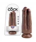 DILDO REALÍSTICO KING COCK 7” TWO COCKS ONE HOLE CASTANHO