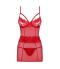 OBSESSIVE 829-CHE CHEMISE AND THONG RED
