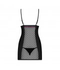 OBSESSIVE 819-CHE CHEMISE AND THONG BLACK