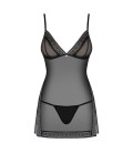 OBSESSIVE 862-CHE CHEMISE AND THONG BLACK