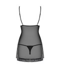 OBSESSIVE 862-CHE CHEMISE AND THONG BLACK