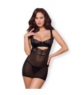 OBSESSIVE 867-CHE CHEMISE AND THONG BLACK