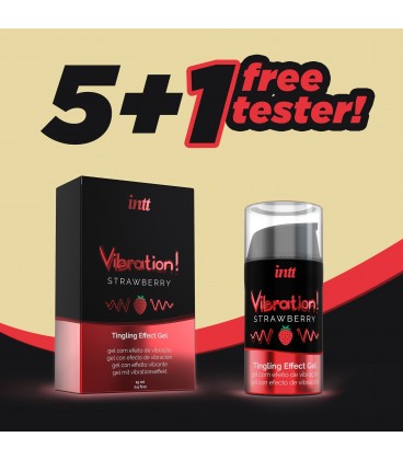 PACK 5 + 1 TESTER GEL COM VIBRAÇÃO VIBRATION MORANGO INTT 15ML