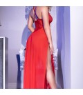 CR-4371 LONG GOWN AND THONG RED