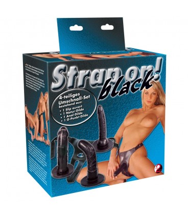 STRAP-ON COM 3 DILDOS PRETOS