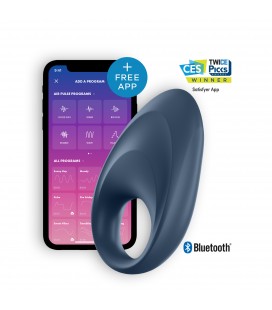 SATISFYER MIGHTY ONE RING VIBRATING RING WITH APP AND BLUETOOTH BLUE