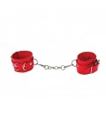 OUCH! LEATHER HANDCUFFS RED