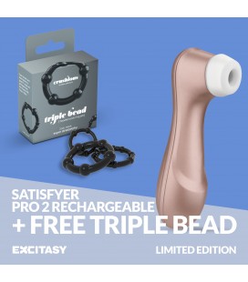 LIMITED EDITION SATISFYER PRO 2 STIMULATOR WITH FREE TRIPLE BEAD COCKRING SET BLACK
