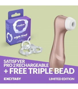 LIMITED EDITION SATISFYER PRO 2 STIMULATOR WITH FREE TRIPLE BEAD COCKRING SET CLEAR
