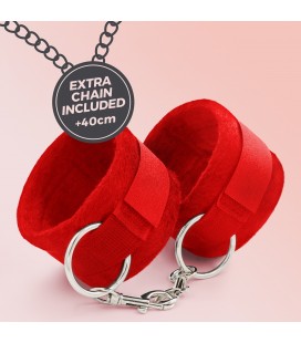 TOUGH LOVE VELCRO HANDCUFFS WITH EXTRA 40CM CHAIN CRUSHIOUS RED