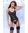 CR-4471 CORSET AND THONG BLACK