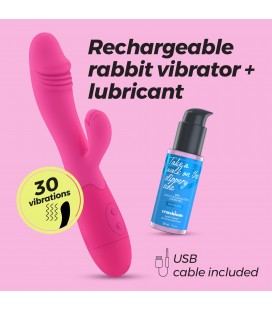 VIBRADOR RECARGABLE CON ESTIMULADOR DE CLÍTORIS BLOSSOMS ROSA FUERTE Y LUBRICANTE DE BASE AGUA INCLUIDO CRUSHIOUS