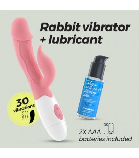 VIBRADOR CON ESTIMULADOR DE CLÍTORIS MOCHI ROSA Y LUBRICANTE DE BASE AGUA INCLUIDO CRUSHIOUS