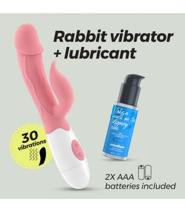 VIBRADOR CON ESTIMULADOR DE CLÍTORIS MOCHI ROSA Y LUBRICANTE DE BASE AGUA INCLUIDO CRUSHIOUS