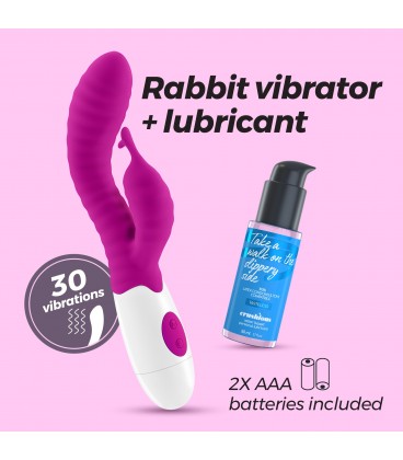 VIBRADOR COM ESTIMULADOR DE CLITÓRIS GUMMIE ROXO E LUBRIFICANTE À BASE DE ÁGUA INCLUÍDO CRUSHIOUS