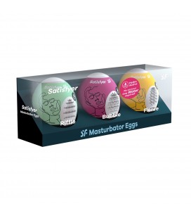 PACK DE 3 MASTURBADOR MASTURBATOR EGG RIFFLE, BUBBLE Y FIERCE SATISFYER