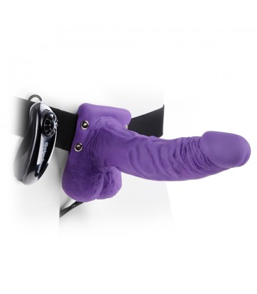 STRAP-ON HUECO CON VIBRACIÓN Y TESTICULOS 7" FETISH FANTASY SERIES MORADO