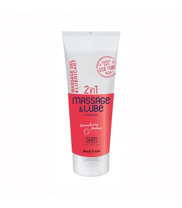 GEL DE MASSAGEM E LUBRIFICANTE 2EM1 COM SABOR A MORANGO HOT™ 200ML