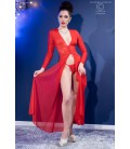 CR-4421 LONG GOWN AND THONG RED