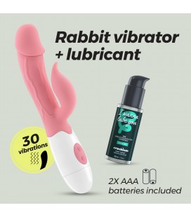 VIBRADOR CON ESTIMULADOR DE CLÍTORIS MOCHI ROSA Y LUBRICANTE DE BASE AGUA INCLUIDO CRUSHIOUS