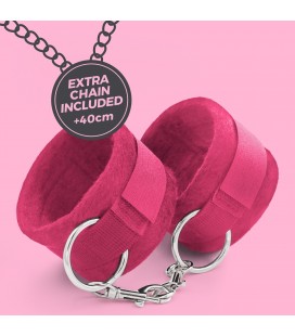 TOUGH LOVE VELCRO HANDCUFFS WITH EXTRA 40CM CHAIN CRUSHIOUS PINK