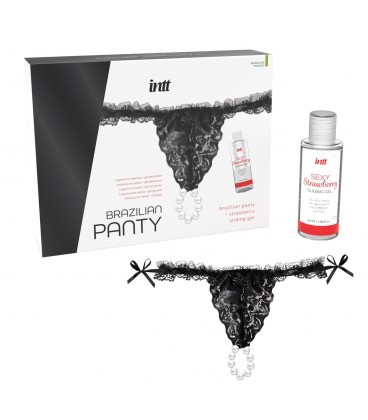 INTT BLACK BRAZILIAN PANTY WITH PEARLS AND SLIDING GEL 50ML