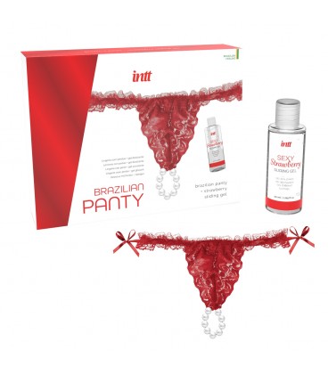 BRAGA BRASILEÑA ROJA CON PERLAS Y GEL LUBRICANTE 50ML INTT