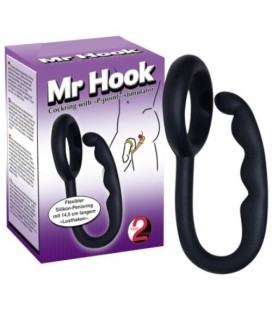 ANEL PARA O PÉNIS COM ESTIMULADOR DO PERÍNEO MR HOOK PRETO