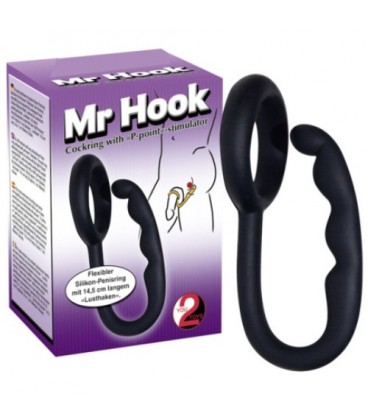 PENIS RING WITH PERINEUM STIMULATOR MR HOOK BLACK