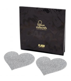 FLASH GLITTER HEART NIPPLE COVERS BIJOUX INDISCRETS SILVER