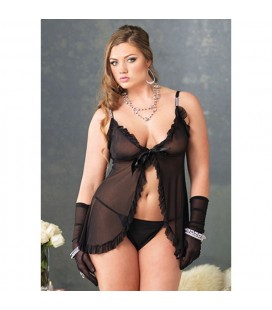 PLUS SIZE SHEER BABYDOLL WITH RHINESTONE