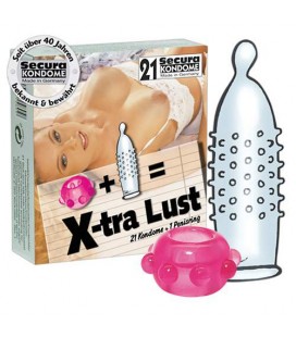 PRESERVATIVOS X-TRA LUST 21 UNIDADES COM ANEL PARA O PÉNIS