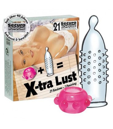 X-TRA LUST CONDOMS 21 UNITS WITH COCKRING